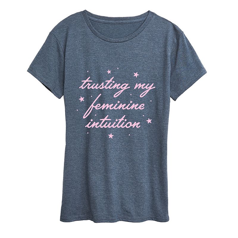 Licensed Character Women's “Trusting My Feminine Intuition” Graphic Tee, Size: Large, Grey Blue