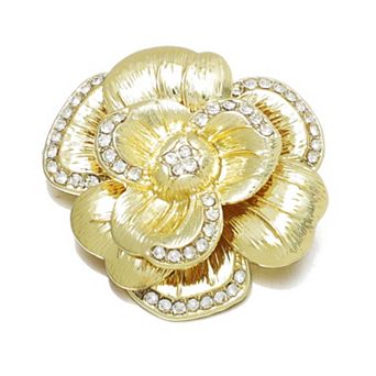 Adornia 14k Gold Flash Plated Crystal Camellia Flower Brooch