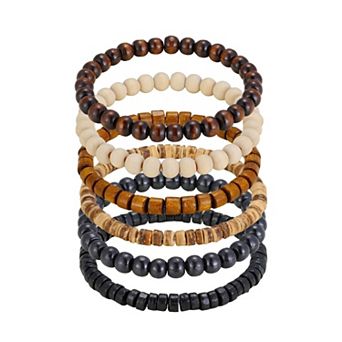 Adornia Men's Wooden Bead Stretch 6 pc Bracelet Set