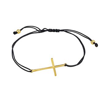 Adornia Men's 18k Gold Flash Plated Stainless Steel Polished Cross Adjustable Chord Bracelet