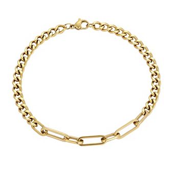 Adornia Men's Tarnish Resistant 18k Gold Flash Plated Mixed Link Chain Bracelet
