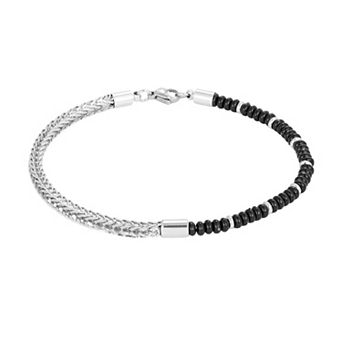 Adornia Silver Tone Polished Alloy Men's Mixed Black Bead & Chain Bracelet