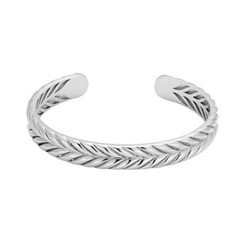 Men's Adornia Silver Tone Polished Alloy Leaf Motif Cuff Bracelet