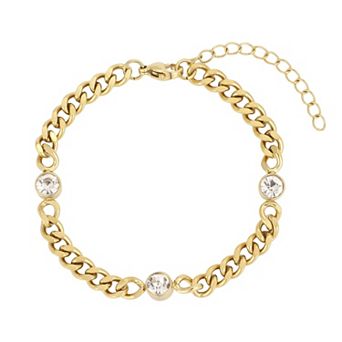 Adornia 18k Gold Flash Plated Cubic Zirconia Dotted Curb Chain Bracelet