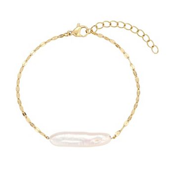 Adornia Tarnish Resistant 18k Gold Flash Plated Freshwater Cultured Elongated Keshi Pearl Bracelet