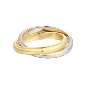 Adornia 14k Gold Flash Plated Two Tone Polished Rolling 2 pc Ring Set