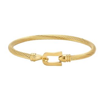 Adornia 18k Gold Flash Plated Stainless Steel Polished Twist Cable Hinge Cuff Bracelet