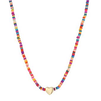 Adornia 14k Gold Flash Plated Polished Link Mixed Beads Heart Pendant Necklace