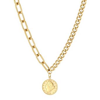 Adornia Tarnish Resistant 18k Gold Flash Plated Link Antique Lady Coin Necklace