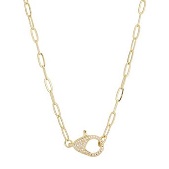 Adornia Brass 14k Gold Flash Plated Pave Round Cubic Zirconia Link Chain Necklace