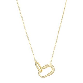Adornia Brass 14k Gold Flash Plated Polished Link Carabiner Pendant Necklace