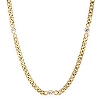 Adornia Tarnish Resistant 18k Gold Flash Plated Cubic Zirconia Curb Chain Necklace