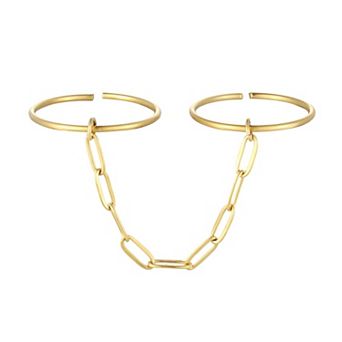 Adornia Tarnish Resistant 18k Gold Flash Plated Adjustable Connected 2-Ring Set