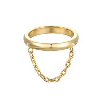 Adornia Tarnish Resistant 18k Gold Flash Plated Band with Chain Ring