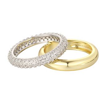 Adornia 14k Gold Flash Plated Chubby Cubic Zirconia & Plan 2 pc Ring Set