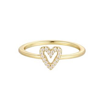 Adornia 14k Gold Flash Plated Cubic Zirconia Heart Outline Ring