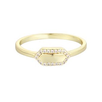 Adornia 14k Gold Flash Plated Round Cubic Zirconia Mini Sideways Hexagon Ring
