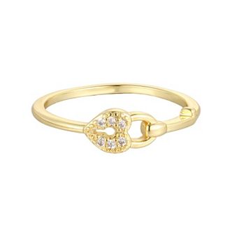 Adornia 14k Gold Flash Plated Cubic Zirconia Sideways Heart Locket Ring