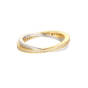 Adornia 14k Gold Flash Plated Two Tone Cubic Zirconia Criss Cross Ring