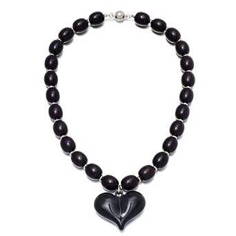 Adornia Chunky Black Beaded Puffy Heart Necklace