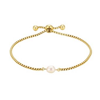 Adornia Tarnish Resistant 18k Gold Flash Plated Freshwater Cultured Pearl Adjustable Bolo Bracelet