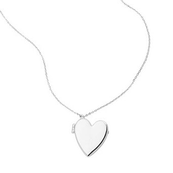 Adornia Brass Silver-Tone Polished Link Heart Locket Pendant Necklace