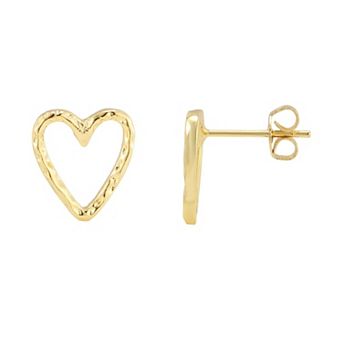 Adornia 14k Gold Flash Plated Hammered Outline Heart Stud Earrings