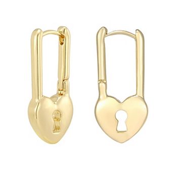 Adornia 14k Gold Flash Plated Drop Padlock Heart Earrings