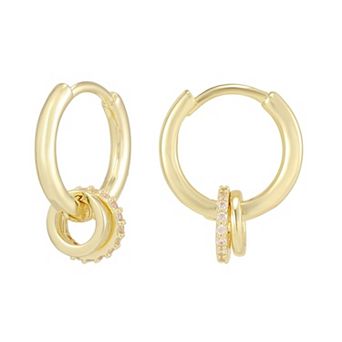 Adornia 14k Gold Flash Plated Detachable Cubic Zirconia Ring Huggie Hoop Earrings
