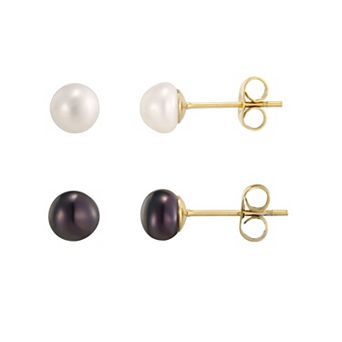 Adornia Tarnish Resistant 18k Gold Flash Plated White & Black Freshwater Cultured Pearl 2-Pair Stud Earring Set
