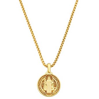 Oliver Park Men's Polished Foxtail Chain Saint Benedict Enamel Pendant Necklace