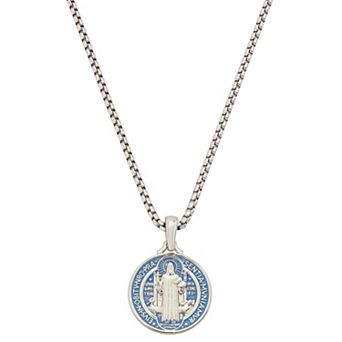 Oliver Park Men's Polished Foxtail Chain Saint Benedict Enamel Pendant Necklace