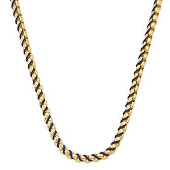 Oliver Park Men's Stainless Steel Polished Rolo Chain Woven Cord Accent Necklace
