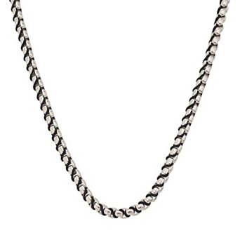 Oliver Park Men's Stainless Steel Polished Rolo Chain Woven Cord Accent Necklace