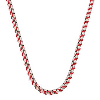 Oliver Park Men's Stainless Steel Polished Rolo Chain Woven Cord Accent Necklace