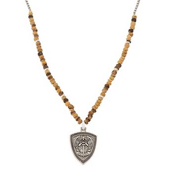 Oliver Park Men's Antiqued Stainless Steel Saint Michael Shield Pendant Necklace