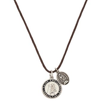 Oliver Park Men's Antiqued Bead Double Saint Christopher Pendant Necklace