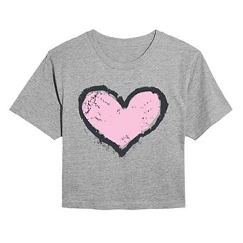 Juniors' Grunge Heart Cropped Tee