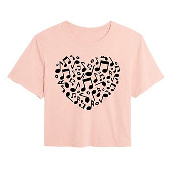 Juniors' Music Notes Heart Cropped Tee