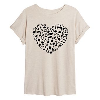 Juniors' Music Notes Heart Oversized Tee