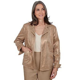 Petite Alfred Dunner Union Square Mixed Media Knit Back Jacket