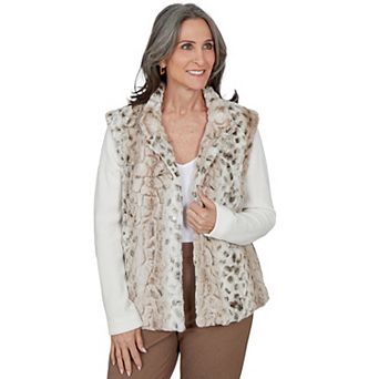 Petite Alfred Dunner Regent Street Faux Fur Jacket With Knit Sleeves