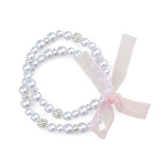 You're Invited Silver Tone Simulated Pearl Bracelet Set of 2