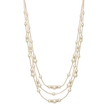 You're Invited Gold Tone Simulated Pearl Illusion Layered Necklace