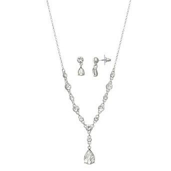 You're Invited Silver Tone Simulated Crystal Necklace & Earring Set