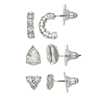 You're Invited Silver Tone Simulated Crystal Trio Earring Set