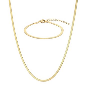 Adornia Tarnish Resistant Stainless Steel Herringbone Bracelet & Necklace Set