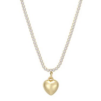 Adornia Cubic Zirconia Puffy Dangle Heart Pendant Necklace