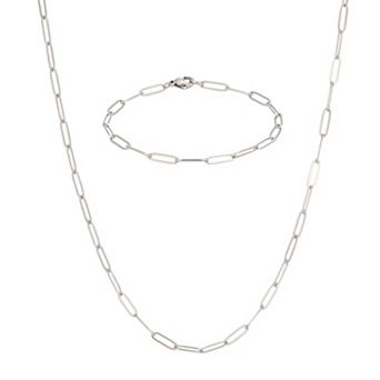 Adornia Tarnish Resistant Stainless Steel Paperclip Bracelet & Necklace Set