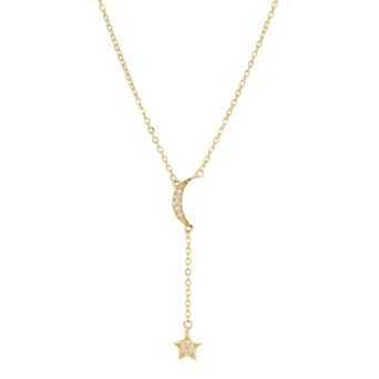 Adornia 14k Gold Flash Plated Cubic Zirconia Heart & Star Lariat Necklace